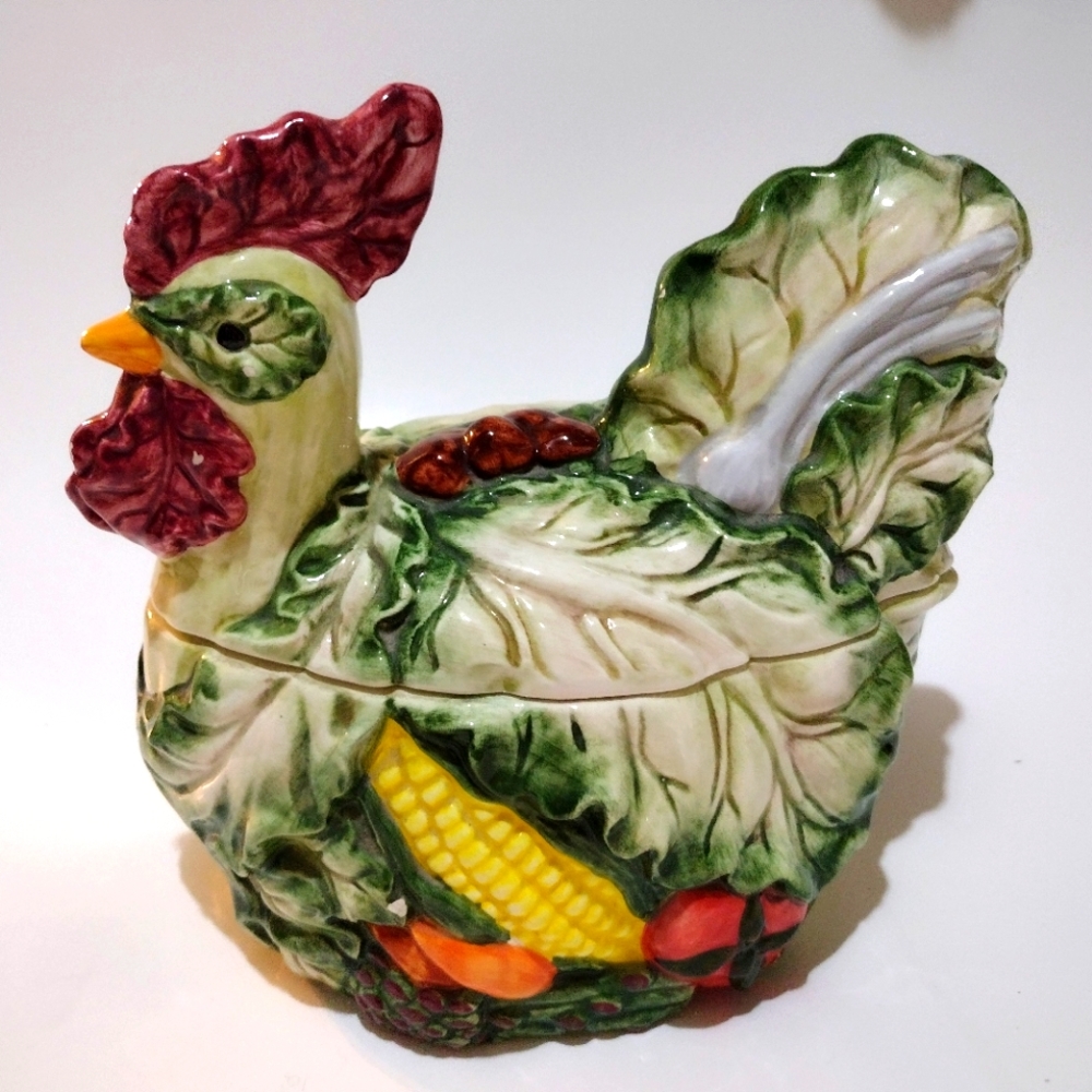 Vintage rooster bowl with spoon